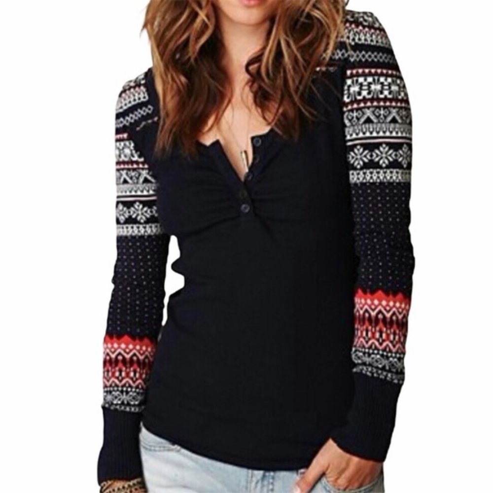 Free People (We the Free) Fair Isle Cabin Fever Thermal Top